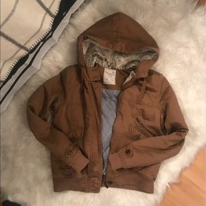 Pull & Bear quilted jacket with faux fur